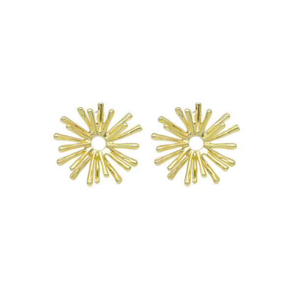 Gold Dandelion Flower Sunburst Stud Earrings, Sku#LX725