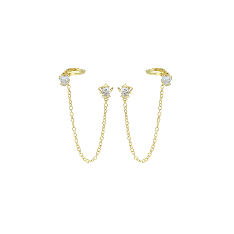 Heart Diamond CZ Gold Chain Link Earrings, Sku#LX726