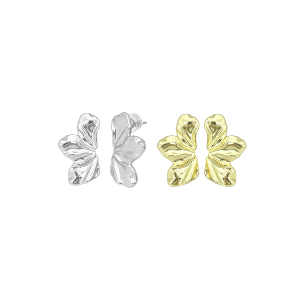 Gold Silver Hammered Flower Shape Stud Earrings, Sku#LX735