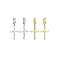 Gold Silver CZ Cross Dangle Hoop Earrings, Sku#LX738