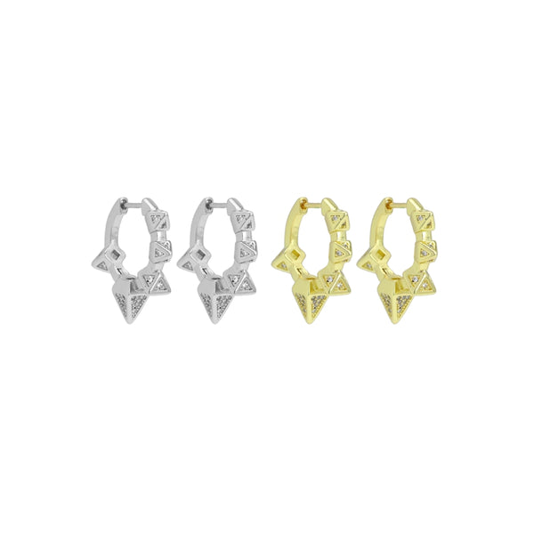 Clear CZ Gold Spike Hoop Earrings, Sku#LX741