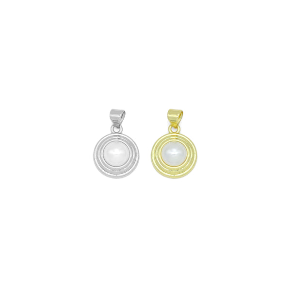 Gold Silver White Pearl Circle Around Charm Pendant, Sku#LX746