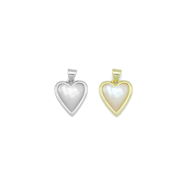 Silver Gold Opal Mop Heart Charm Pendant, Sku#LX750