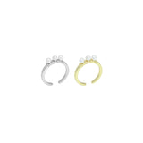 Gold Silver Three Pearl Thin Adjustable Ring, Sku#LX757