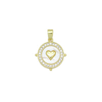 Clear CZ Around Gold Heart On Round Coin Charm Pendant, Sku#LX758