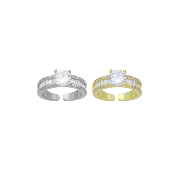 Gold Silver Baguette CZ round with Big CZ Center Gold Adjustable Ring, Sku#LX773