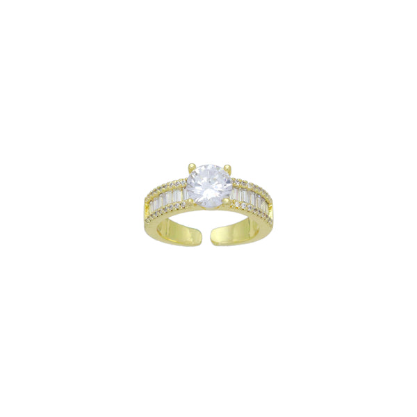 Baguette CZ round with Big Diamond Center Gold Adjustable Ring, Sku#LX773