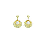 Gold White Pearl  Shell Stud Earrings, Sku#LX782