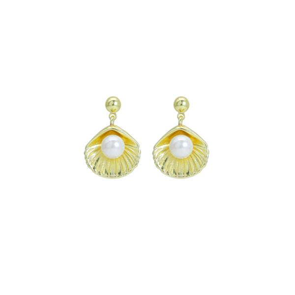 Gold White Pearl  Shell Stud Earrings, Sku#LX782