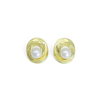 Gold White Pearl Swirl Stud Earrings, Sku#LX783