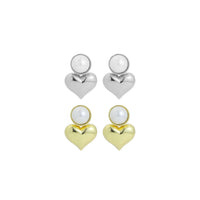 Gold Silver Pearl Puffy Heart Stud Earrings, Sku#LX787