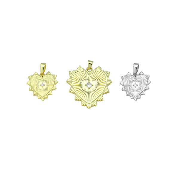 Diamond CZ Spike Heart Charm Pendant, Sku#LX791