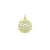 White Enamel Flower On Round Gold Charm Pendant, Sku#LX802