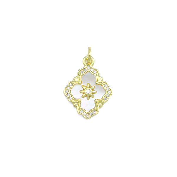 Mop Pearl Oval Flower with Star Charm Pendant, Sku#LX808