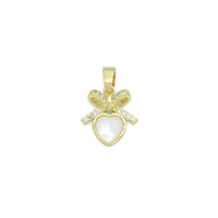 Clear CZ Gold Bow Mop Heart Charm Pendant, Sku#LX810