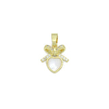 Clear CZ Gold Bow Mop Heart Charm Pendant, Sku#LX810