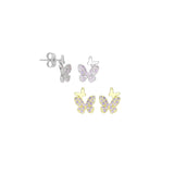 Purple CZ Butterfly Shape Stud Earrings, Sku#LX812