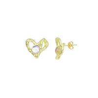 Moonstone Heart Shape Stud Earrings, Sku#LX813