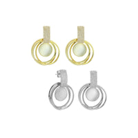 Gold Silver Cat's Eye Round Circle Dangle Stud Earrings, Sku#LX821