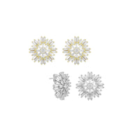 Clear Baguette CZ Gold Daisy Flower Shape Stud Earrings, Sku#LX822