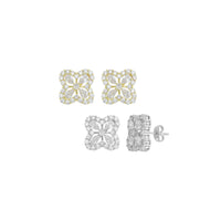 Clear CZ Gold Silver Clover Flower Shape Stud Earrings, Sku#LX824