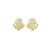 Baguette CZ Drop Flower Shape Stud Earrings, Sku#LX825