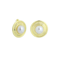 White Pearl Gold Edge statment Earrings, Sku#LX826