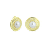 White Pearl Gold Edge statment Earrings, Sku#LX826