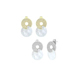 Gold Silver Mother of Pearl Double Circle Stud Earrings, Sku#LX827