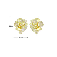 Clear CZ Gold Silver 3D Flower Stud Earrings, Sku#LX831