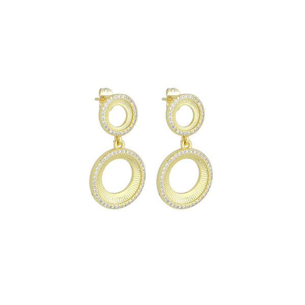 CZ Gold Double Circle Stud Earrings, Sku#LX832