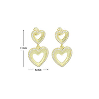 Clear CZ Gold Double open Hearts Stud Earrings, Sku#LX833