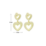 Clear CZ Gold Double open Hearts Stud Earrings, Sku#LX833