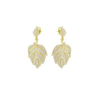 Clear CZ Gold Leaf Shape Stud Earrings, Sku#LX835