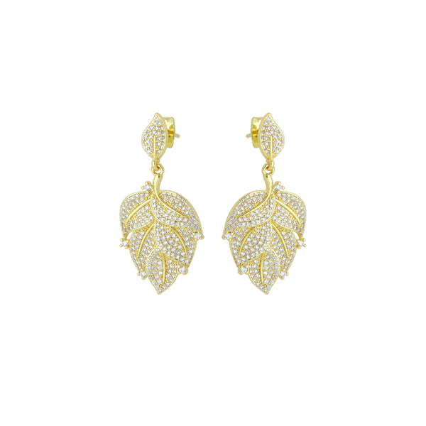 Clear CZ Gold Leaf Shape Stud Earrings, Sku#LX835