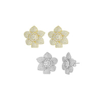 Clear CZ Gold Silver 3D Flower Stud Earrings, Sku#LX840