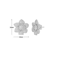 Clear CZ Gold Silver 3D Flower Stud Earrings, Sku#LX840