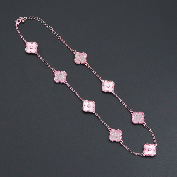 Metanllic Light Pink Flower Link Chain Adjustable Necklace , Sku#LX843