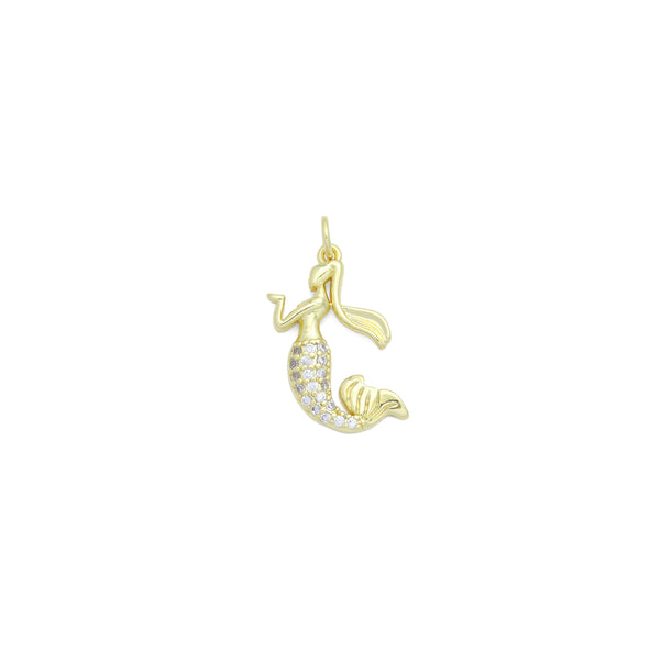 Clear CZ Gold Mermaid Charm Pendant,Sku#LX845