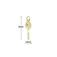 Clear CZ Tennis Racket Gold Charm Pendant,Sku#LX851