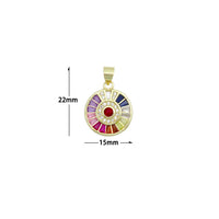 Colorful Baguette CZ Gold Round Coin Charm Pendant,Sku#LX862