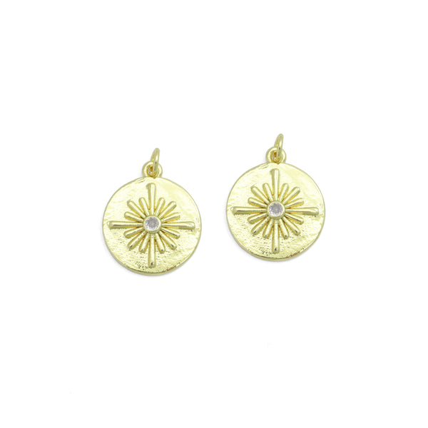 Gold Flower On Round Coin Charm Pendant,Sku#LX864