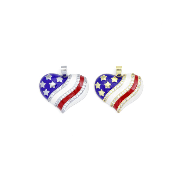 Gold Silver CZ Enamel Flag Color Heart Charm Pendant,Sku#LX868