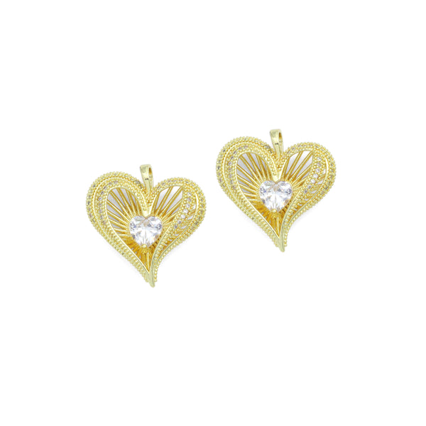 Heart CZ Gold Layered Heart Charm Pendant,Sku#LX875