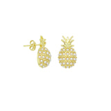 Cute White Pearl Gold Pineapple Stud Earrings, Sku#LX890