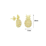 Cute White Pearl Gold Pineapple Stud Earrings, Sku#LX890