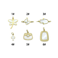 Mother of Pearl Dragonfly Butterfly Hamsa hand Connector charm, Purse Cross charm, Sku#LX896