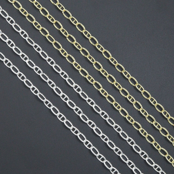 Gold Silver hammered Oval Anchor Chain by Yard, LX908