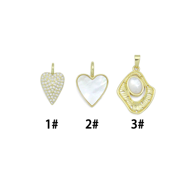 CZ Heart, Mother of Pearl Heart, Oval Pearl Pendant charm, Sku#LX917