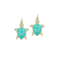 Gold Clear CZ Turquoise Enamel Turtle Tortoise Pendant charm, Sku#LX921
